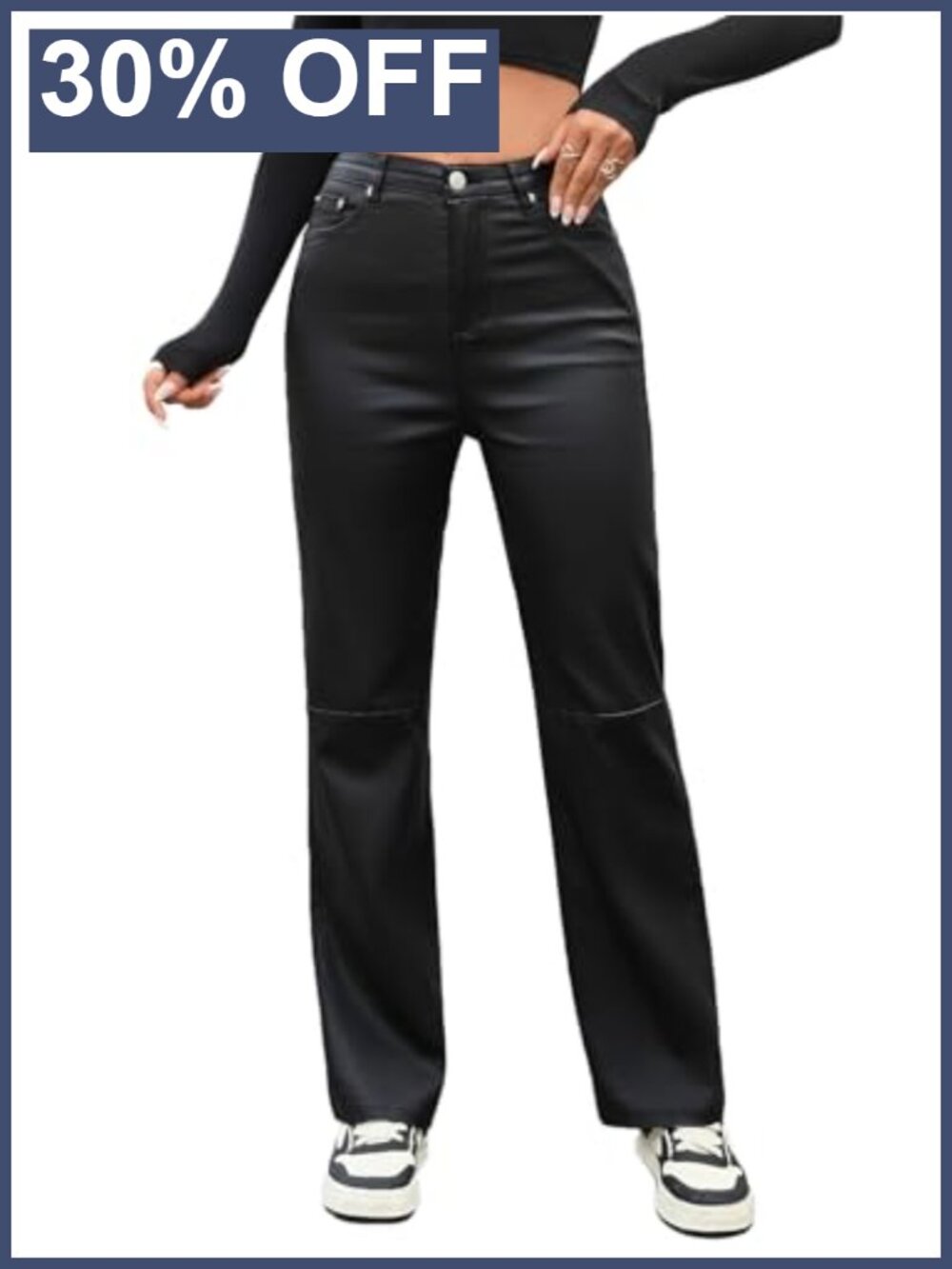 Faux Leather High Waist Straight Leg Pants with Pockets